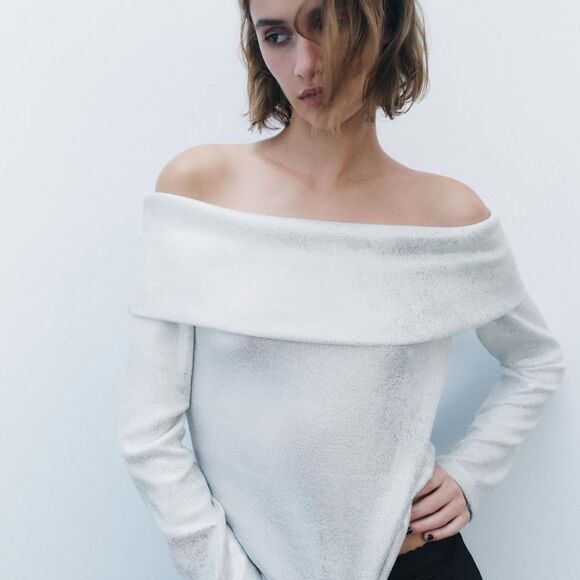 Zara metallic off shoulder sweater - Picture 3 of 6
